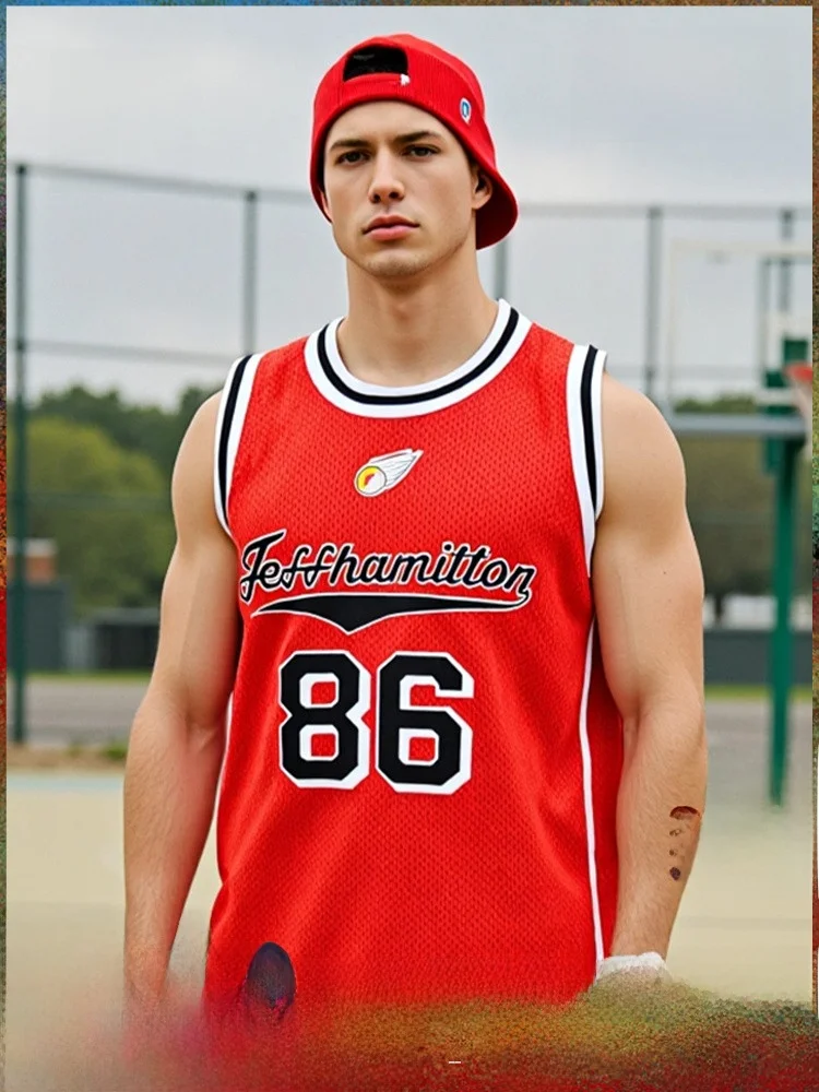 

Jeff Hlton Men's Breathable Baskeall Jersey Vest American Sle Fitn Sports Wear Polyester Qui Dry Sweat Absorbent