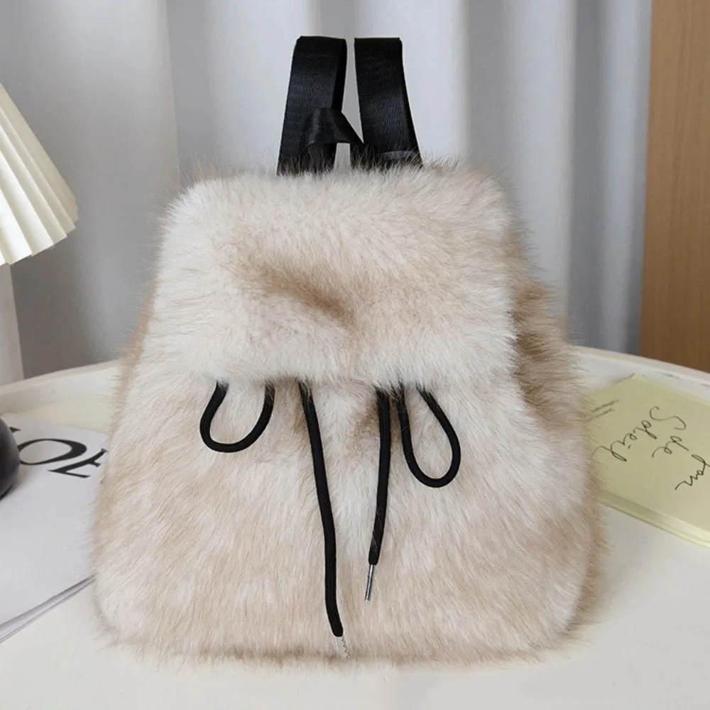 Zaino Y2k in pelliccia sintetica Borsa soffice leopardata con coulisse piccola Zaino in morbido pile invernale caldo