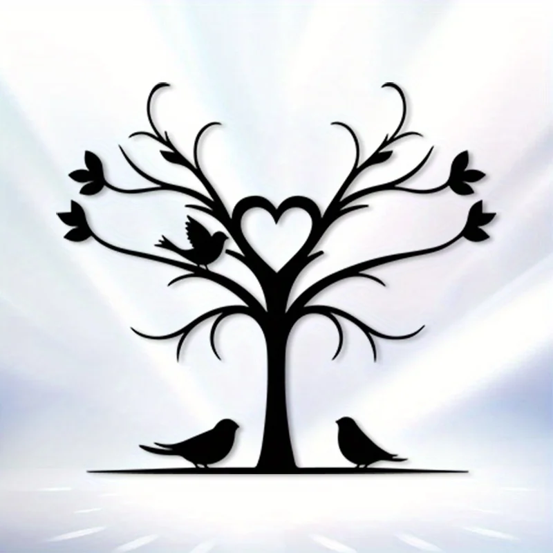 CIFBUY Metal Wall Art Tree of Love Birds Heart Silhouette Branches Outdoor Decor Windproof Rainproof Family Tree Display