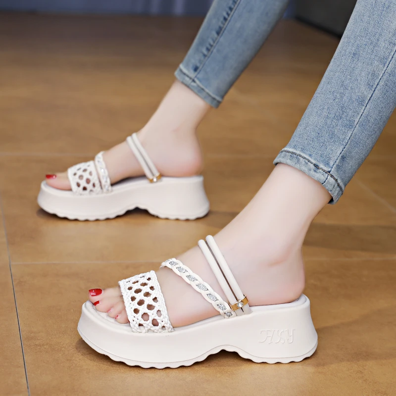 Rhinestone Sandal Women - Kadınlar için 6CM Platform Dolgu Topuklu