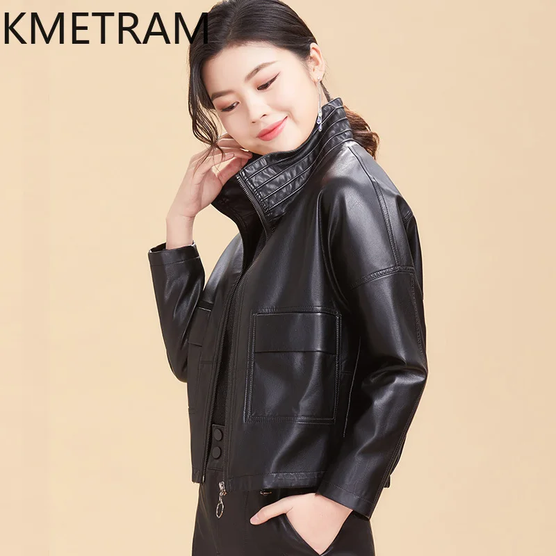 Kmetram-女性のための本物のシープスキンレザージャケット,ルーズな服,ショートコート,韓国の服,春,秋,新しい,2024