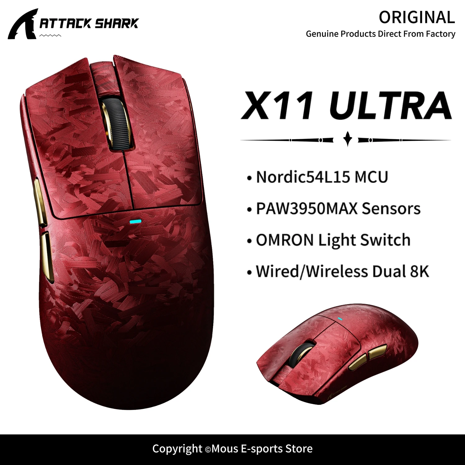 X11Ultra ATTACK SHARK X11 X11SE Tri Mode E-Sports Gaming Mouse PAW3950MAX 42000DP Dual 8KHz Polling Rate Desktop PC Gamer Mouse