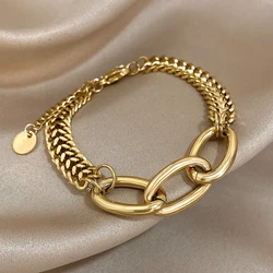 Chunky Thick Large Link Chain Bracelet Stainless Steel Stackable Bracelet for Women Men Cuff Punk Hip Hop Jewelry Gifts