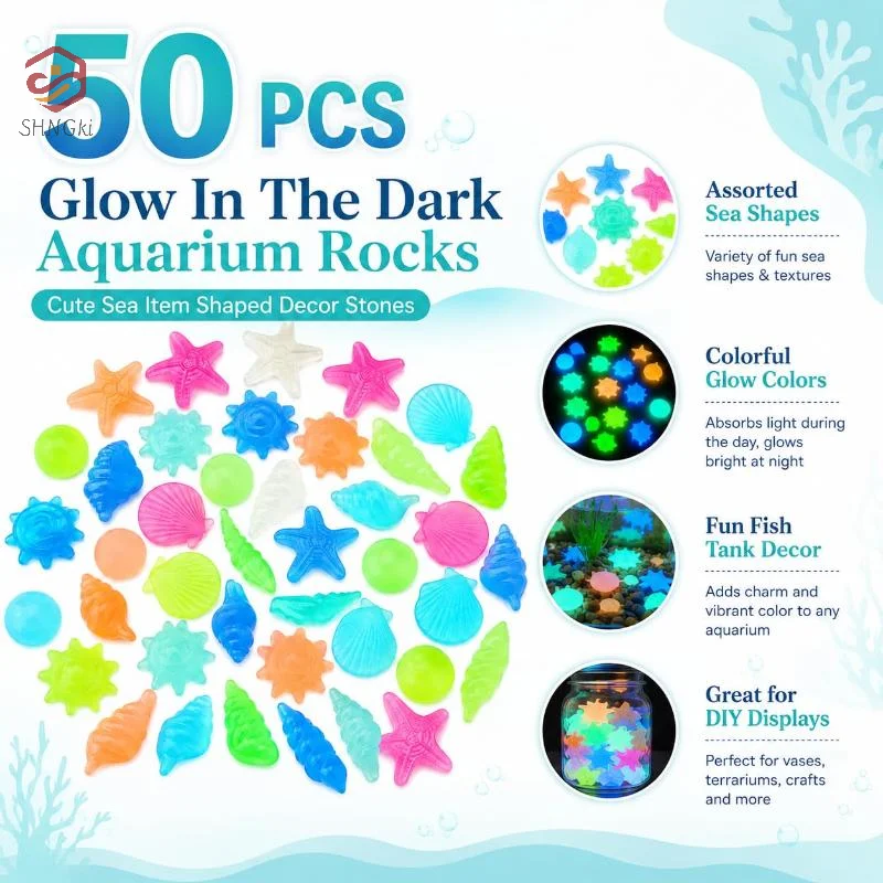 50pcs Glow In The Dark Cute Sea Shell Starfish Shaped Decor Luminous Stones For Aquarium Landscape Garden Ornaments Crafts