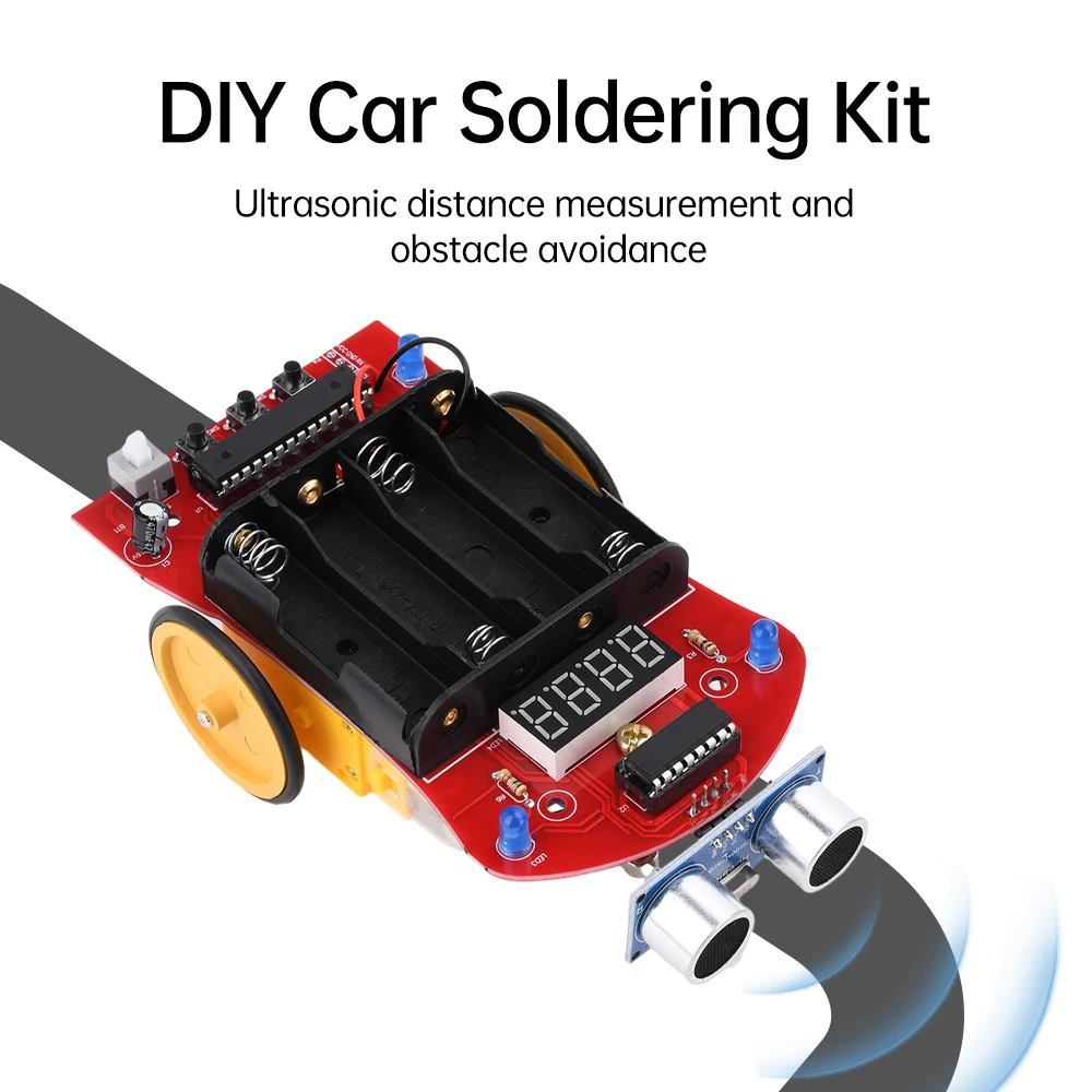 51 MCU Smart Car Ultrasonic Distance Measuring Obstacle Avoidance Car Microcontroller Intelligent Car Welding Teaching DIY Kit