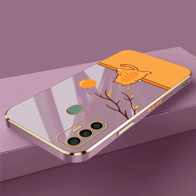Cute Three Cats Pattern Phone Case For Tecno Spark 20 Pro 8C 7 Pro 7T 6 Go 1 5Air Lens Protect Plating Silicone Soft Covers Capa view 6