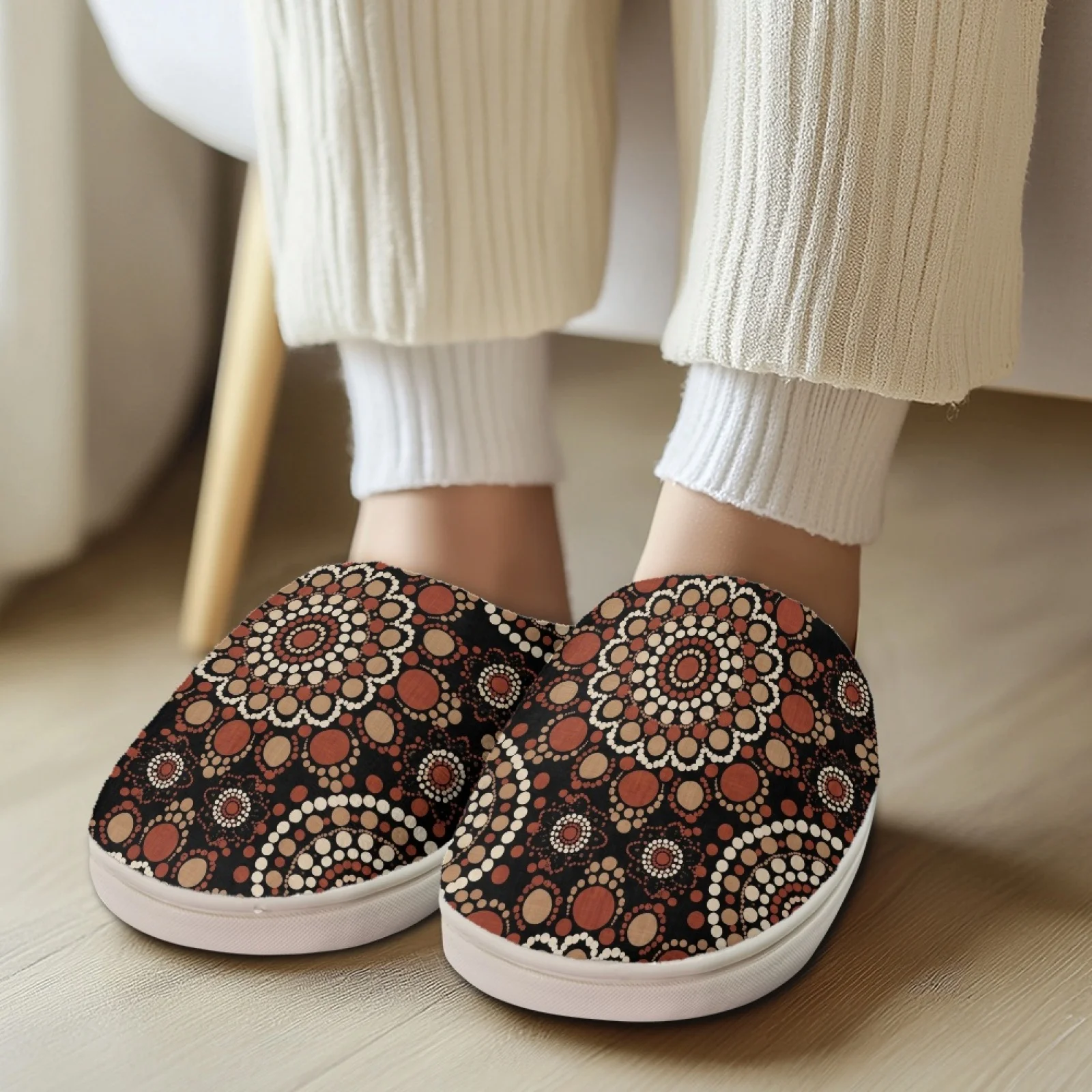 PENSTROLL Circular Dot Pattern Slip On Warm Slippers College Dorm Slippers Women Cozy House Shoes That Don't Rub Top Of Foot