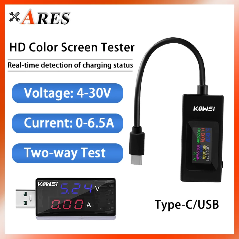 USB Tester Voltmeter Ammeter LCD Color Display Current Voltage Mobile Power Detector Portable Battery Monitor Memory Function