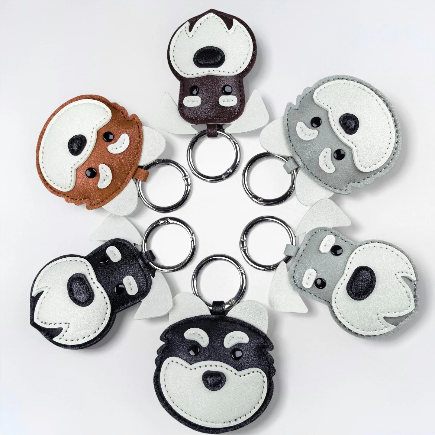 Handmade Leather Puppy Charm, Schnauzer and Husky Keychain – PU Leather Handmade Dog Purse Accessories, Gift for Dog Lovers