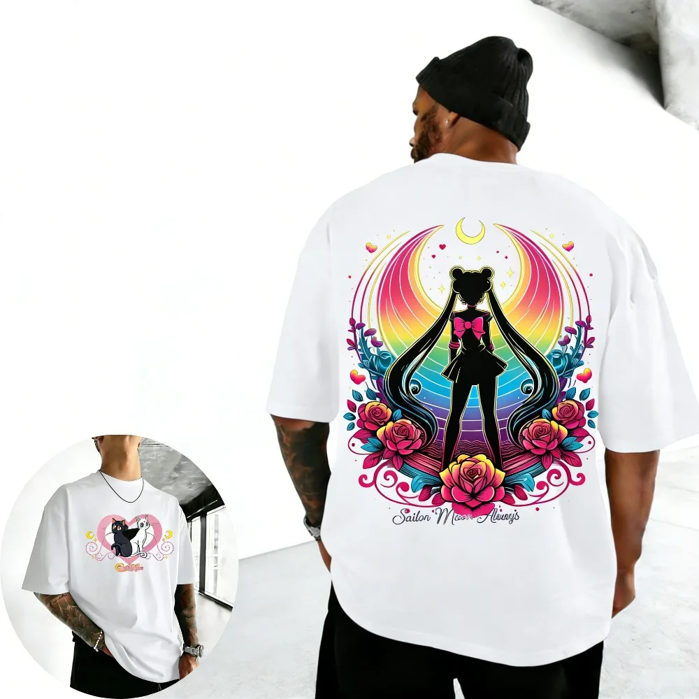 

Футболка унисекс из чистого хлопка с принтом Сейлор Мун Усаги Цукино, летняя, 2026, с аниме-принтом, удобная, повседневная, для родителей и детей, с коротким рукавом