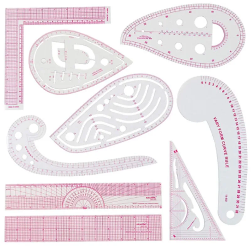 4PCS Fashion Design Proofing Plate Making Cutting Curve Button Ruler Arc Sewing Ruler PVC Ruler Sewing Combination Set