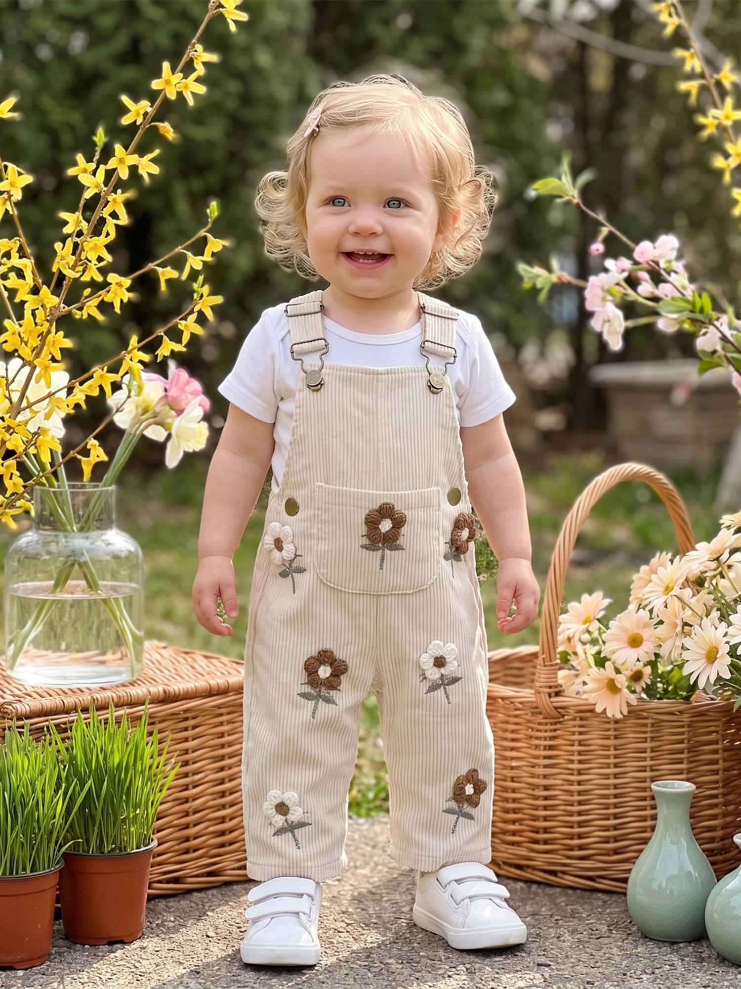 Sweet-Embroidery-Flower Embroidery-Flower-Corduroy Overalls Sweet Embroidery Sweet Embroidery Flower Corduroy Buckle Corduroy