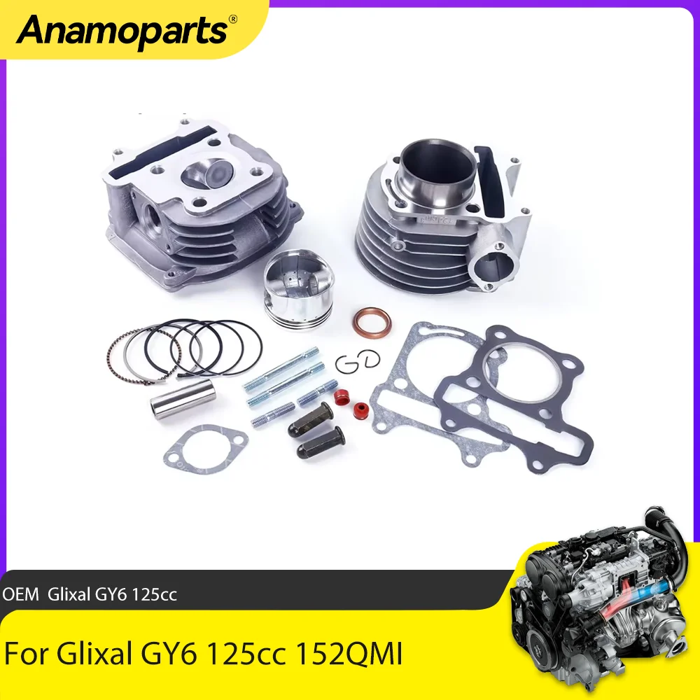 52.4mm Big Bore Moped Scooter Go Kart Scooter Engine Cylinder Kit 4-stroke ATV For Glixal GY6 125cc 152QMI 4-Stroke Air Cooling