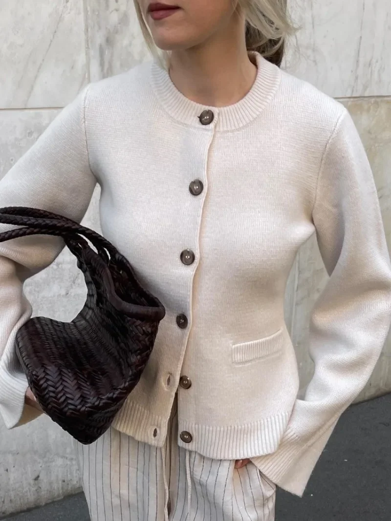 Solid Knitted Cardigan for Women O Neck Long Sleeve Single Breasted Sweater 2024 Autumn Fashion Chic Female Commuting Streetwear