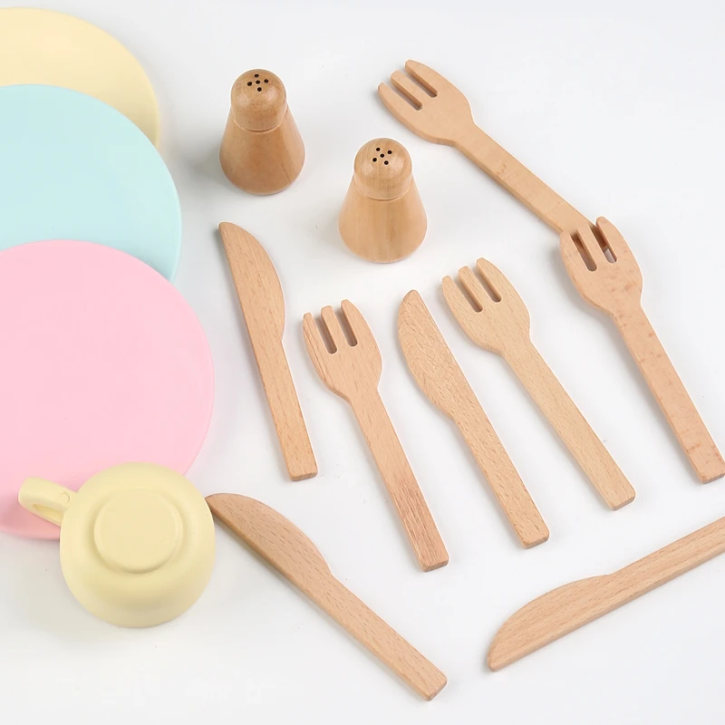 Houten Afternoon Tea Set Kinderen Gesimuleerde Keuken Speelgoed Speelhuis Rollenspel Theeservies Accessoires Voor Kind Vroeg Onderwijs