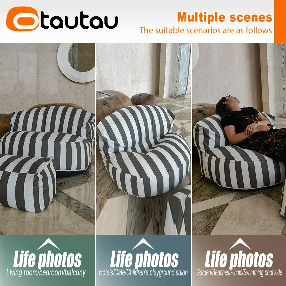 OTAUTAU New Upgraded! Bean Bag Cover with Inner Liner Without Filling Home Outdoor Pool Side Waterproof Beanbag Pouf Saon SF207