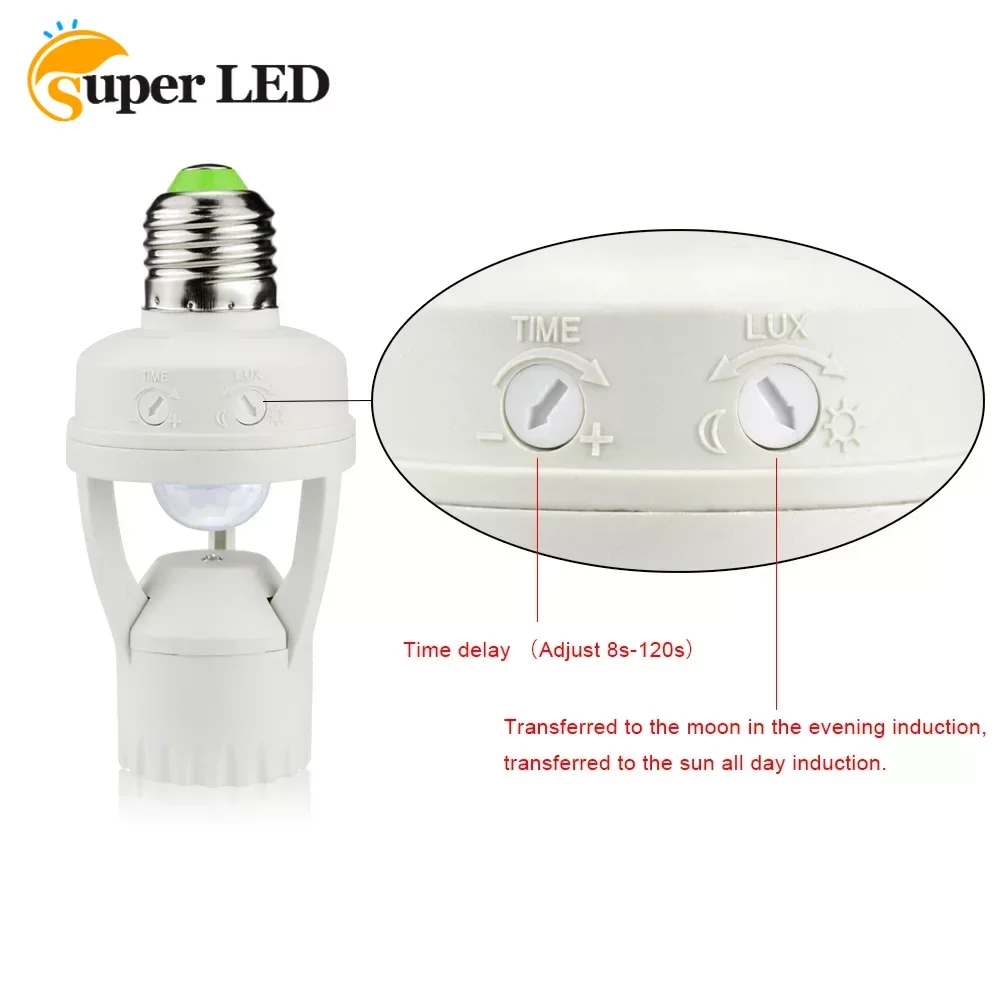 LED Bulb Lamp Base Holder PIR E27 Motion Sensor LED Lamp Base Intelligent Light Bulb Switch 100-240V Socket E27 Converter With