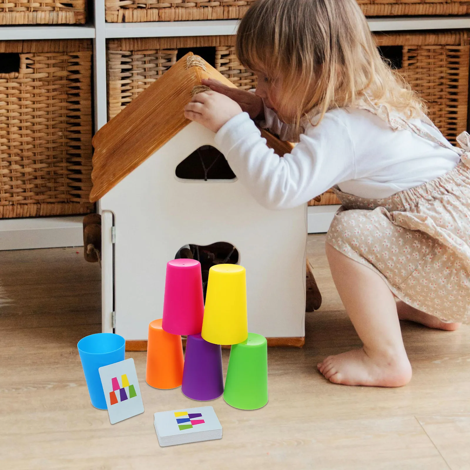 ชุดถ้วยซ้อนกันได้ 1 ชุด สำหรับเด็ก เกมเรียงซ้อนเร็ว กิจกรรมการเรียนรู้สำหรับเด็กวัยเตาะแตะและเด็กก่อนวัยเรียน ช่วยพัฒนาการประสานงานและการตอบสนอง เกมถ้วย