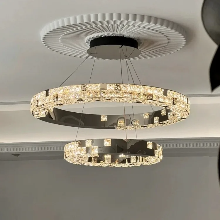 

Light luxury living room crystal chandelier Italian designer high-end creative ring restaurant light New villa chandelier