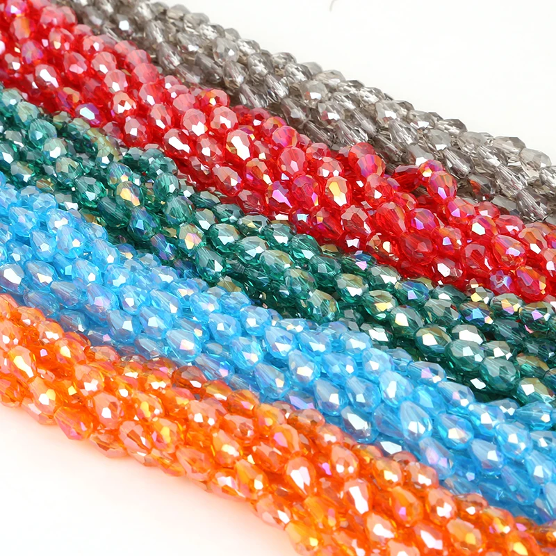 5x7 mm tropfenförmige facettierte Kristallglasperlen, bunte Glasperlen, lose Spacer-Perlen für die Schmuckherstellung, DIY-Zubehör – Detail 3