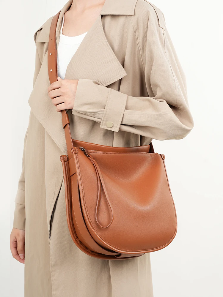 Zency Women Apricot Soft Leather Fashion Girl Handbag Luxury Designer Shoulder Large Hobo Bag For Commuter Shoppers Crossbody