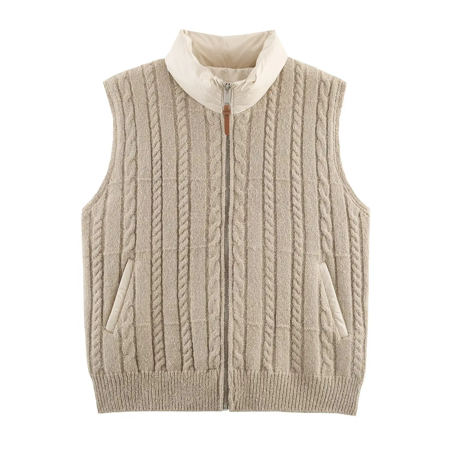 

Women's 2025 twist high collar zipper knitted cardigan vest spring and autumn new loose outer wear waistcoat vest