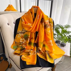 New Fashion Satin Silk Scarf Shawl For Muslim Woman Floral Printed Hijab Autumn Ladies Hijab Wholesale Headscarf 180*90cm