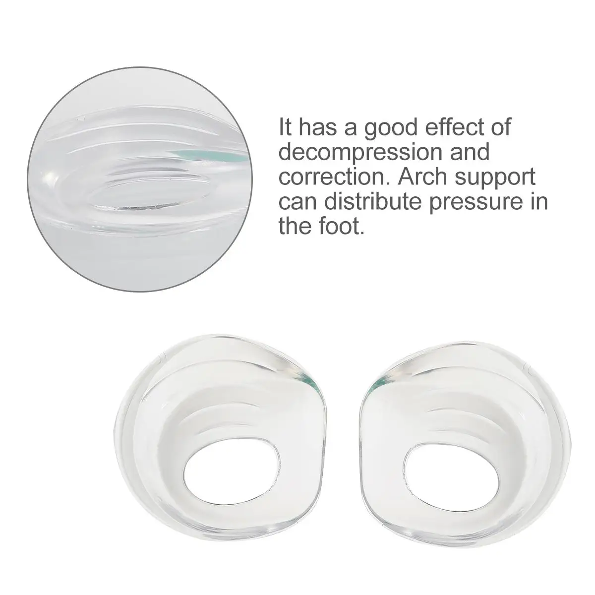 

2 Pairs Orthopedic Heel Pad O Shape Correction Transparent Universal Size Arch Support Insoles Pain Relief Shoe Inserts Cushions