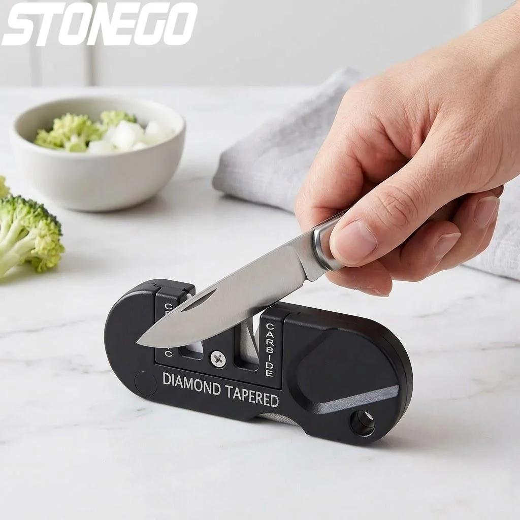 Pocket Knife Sharpener Multi-functional EDC Gear Keychain 3 Grade Ceramic Carbide Diamond Folding Sharpening Stone