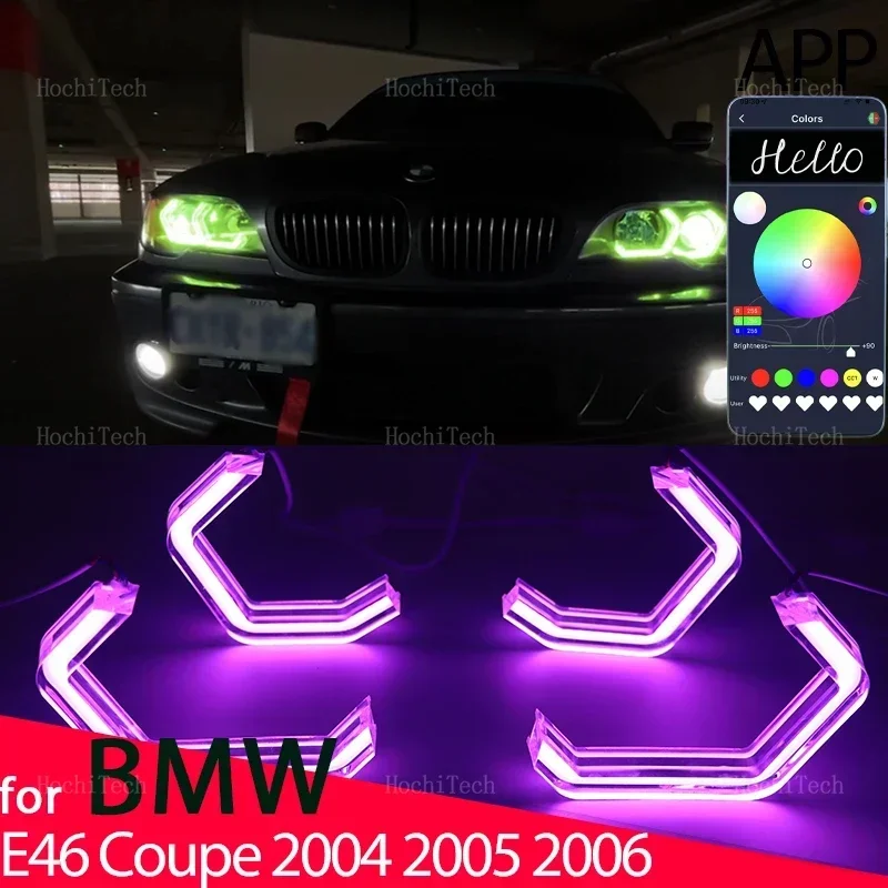 

For BMW E46 Coupe Cabrio Convertible Facelift 2004-2006 RGB Colorful Angel Eyes Ring Led M4 Style APP Control Headlight DRL