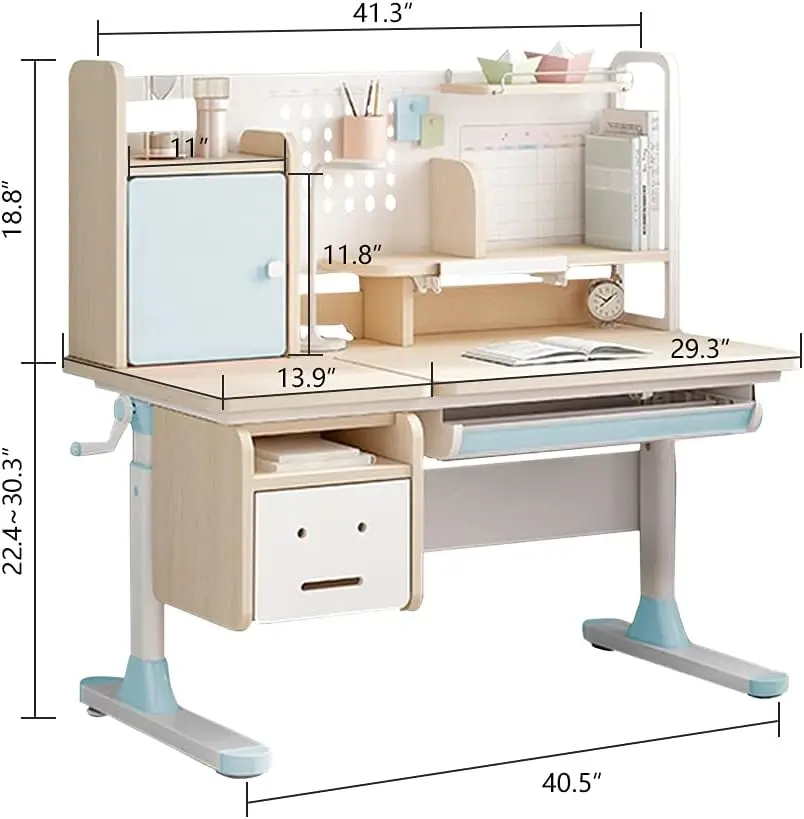 مكتب دراسة مريح للأطفال بارتفاع قابل للتعديل مع حامل رف كتب مدمج، طاولة صياغة متعددة الوظائف، عرض 43.3 بوصة