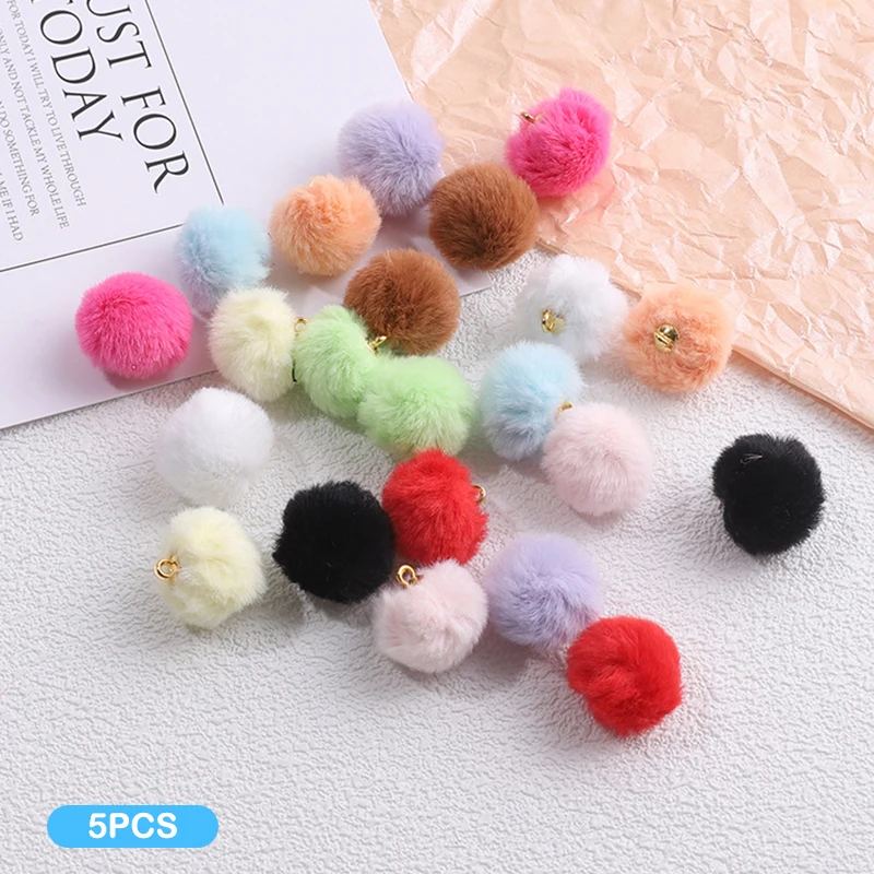 5Pcs Colorful Pom Pom Soft Furry Ball Pendant Pompones Crafts For DIY Phone Lanyard Keychain Earring Jewelry Accessories