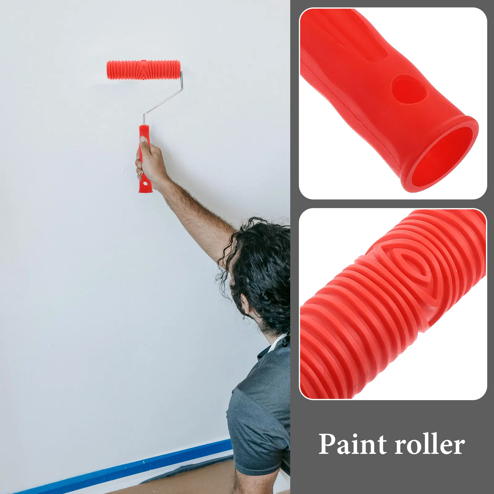 

7-Inch Silicon Diatom Mud Roller Grain Pattern Wall Decoration Tool Straight Line Painting Sleeve Plastic Handle