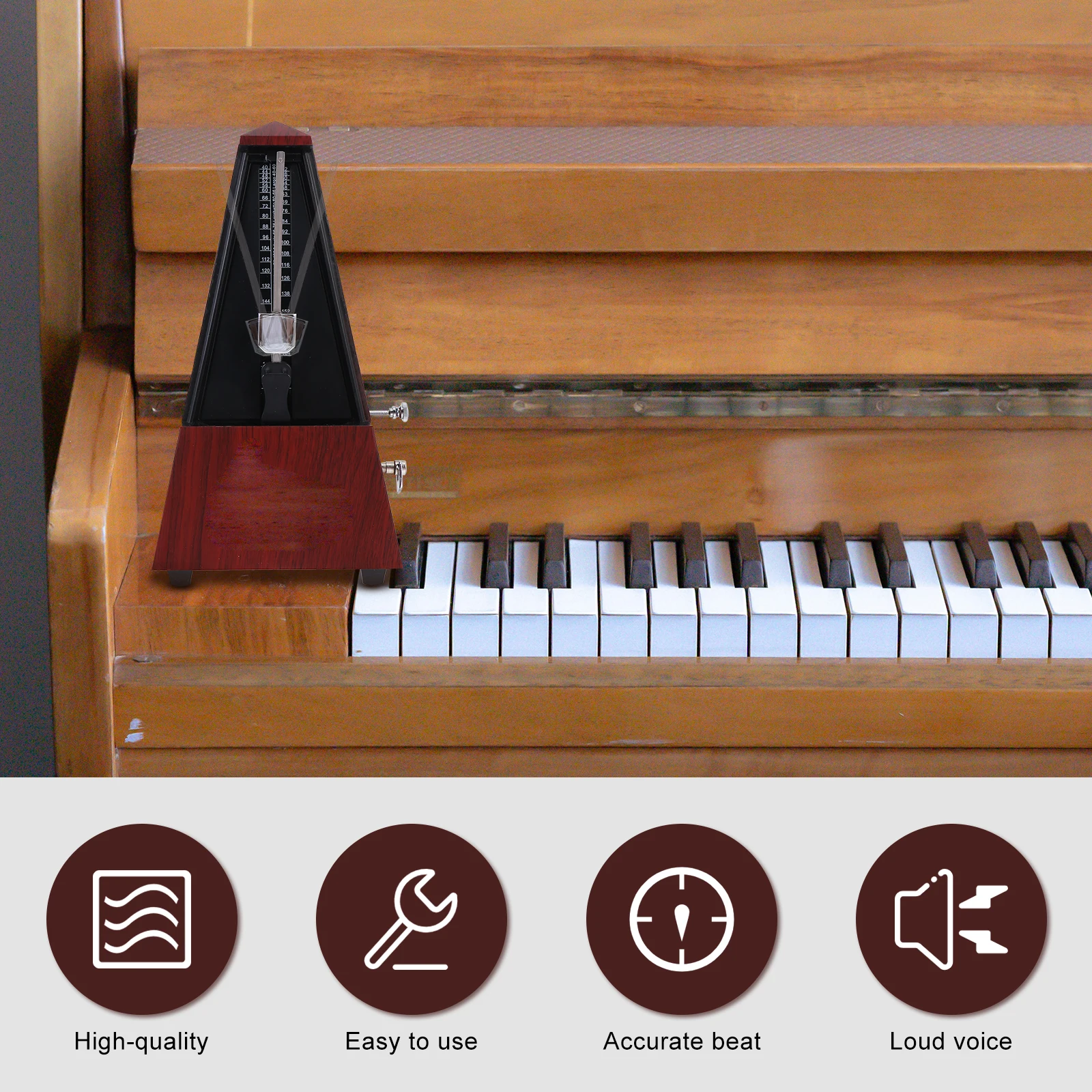 

Versatile Mechanical Metronome Guitar Ukulele Violin Piano Drum Durable High-Quality Teak Tower Design Precise Copper Movement