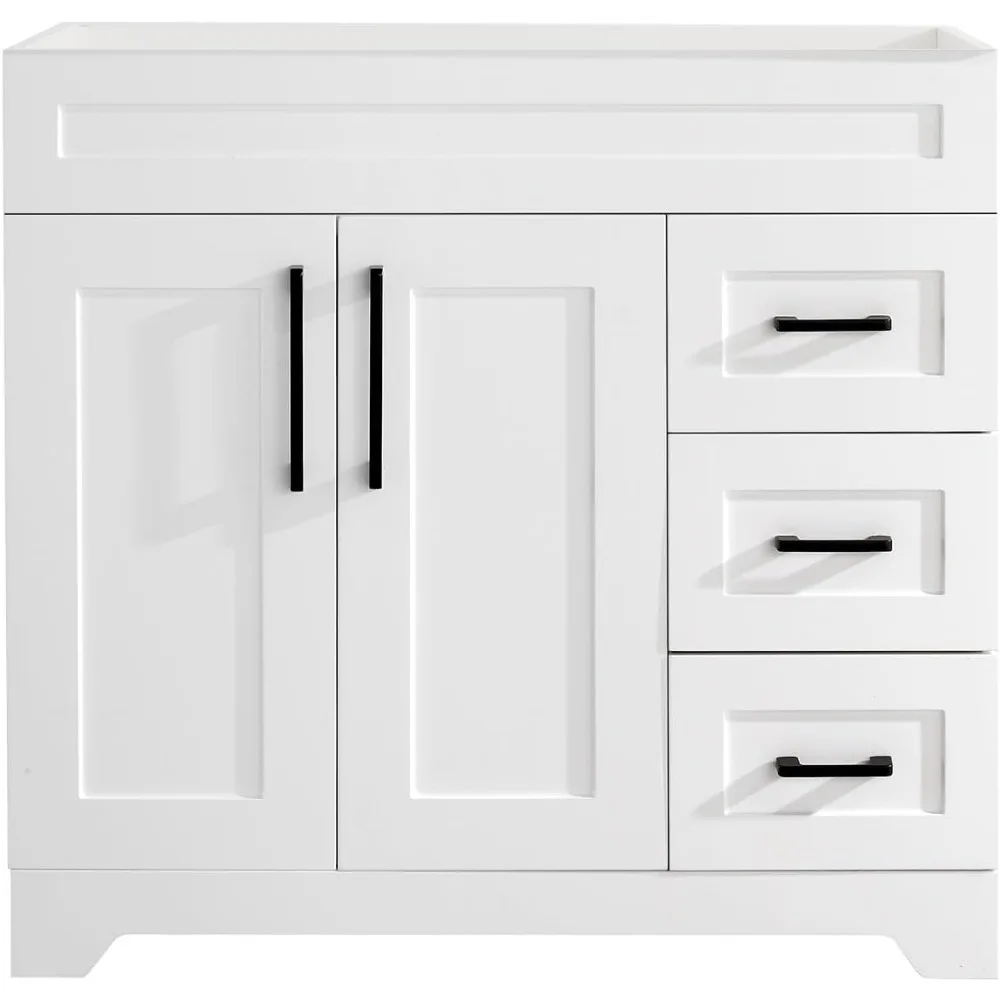 36 inch Bathroom Vanity Without Sink,Bathroom Storage Cabinet with 2 Soft Closing Doors & 3 Full Extension Drawers,White