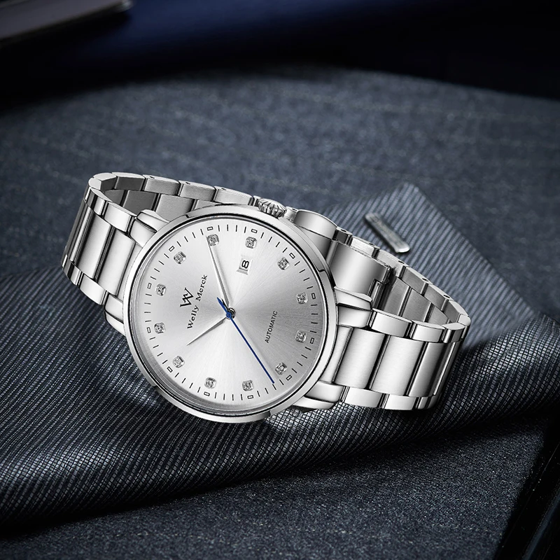 ساعة WM ساعات آلية أوتوماتيكية مقاومة للماء كلاسيكية كاجوال لرجال الأعمال ساعة Welly Merck WM071M