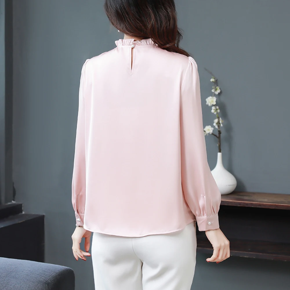 Ladies Sweet Purple Pink Blouse Office Work Shirts Women Casual Tops Long Sleeve Pullover Shirts Fashion Women Blouses 2024