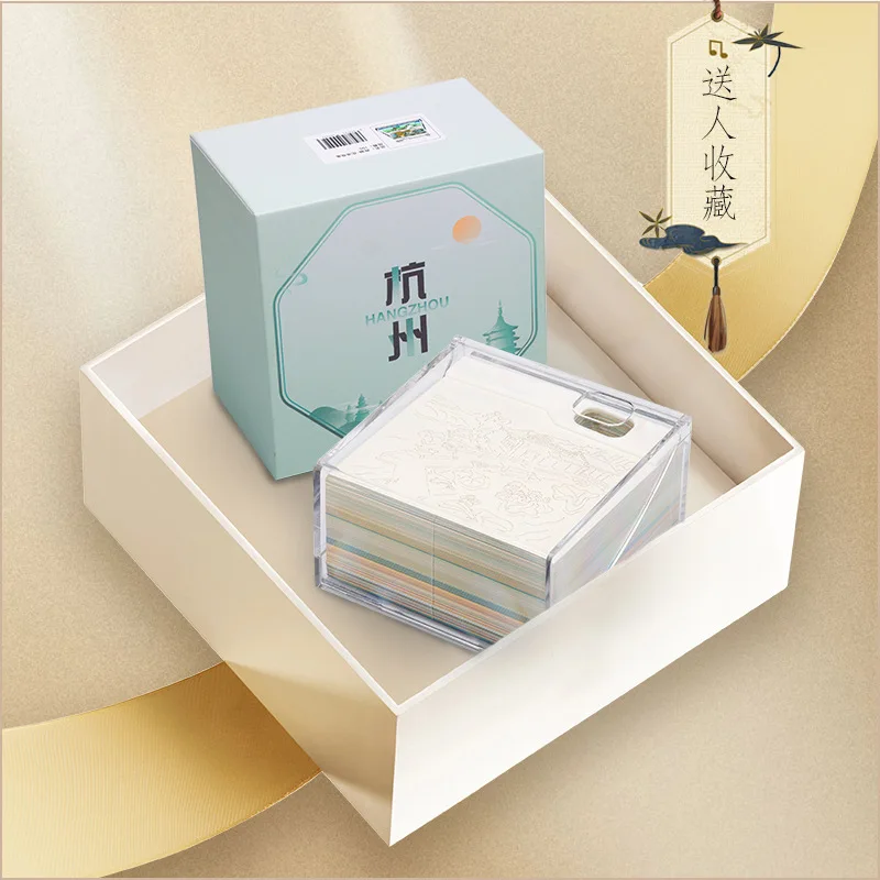 Hangzhou west lake leifeng pagode flor porto visualização peixe 3d papel escultura nota pegajosa presente criativo lembrança