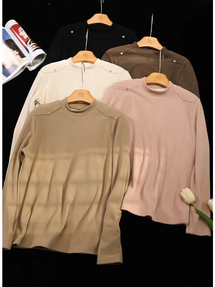 

Fleece Lined Thickened Australian Wool Base Shirt Women's Soft Skin-friendly Elastic Slimming Versatile Warm Inner Wear Winter