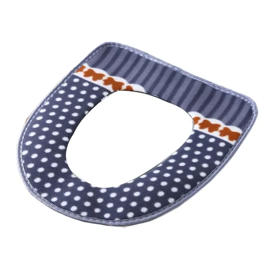 

2 Pcs Blue Dots Bowknot Toilet Seat Cover Pad Winter Toilet Seat Cushion Mat Toilet Bathroom Warmer