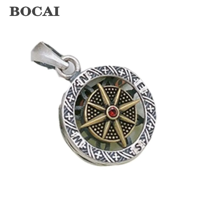 

BOCAI 100% Real S925 Silver Jewelry Retro Original Compass Military Card Personality Trend Pendant for Man and Woman Couple Gift