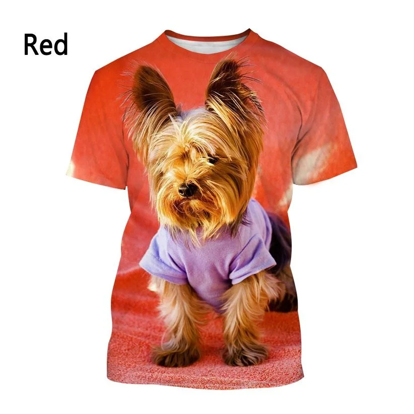 Yorkshire Terrier Dog 3D T-shirt Men\'s and Women\'s Fashion T-shirt Summer Casual Short Sleeved Crewneck Pet Dog Shirt Top