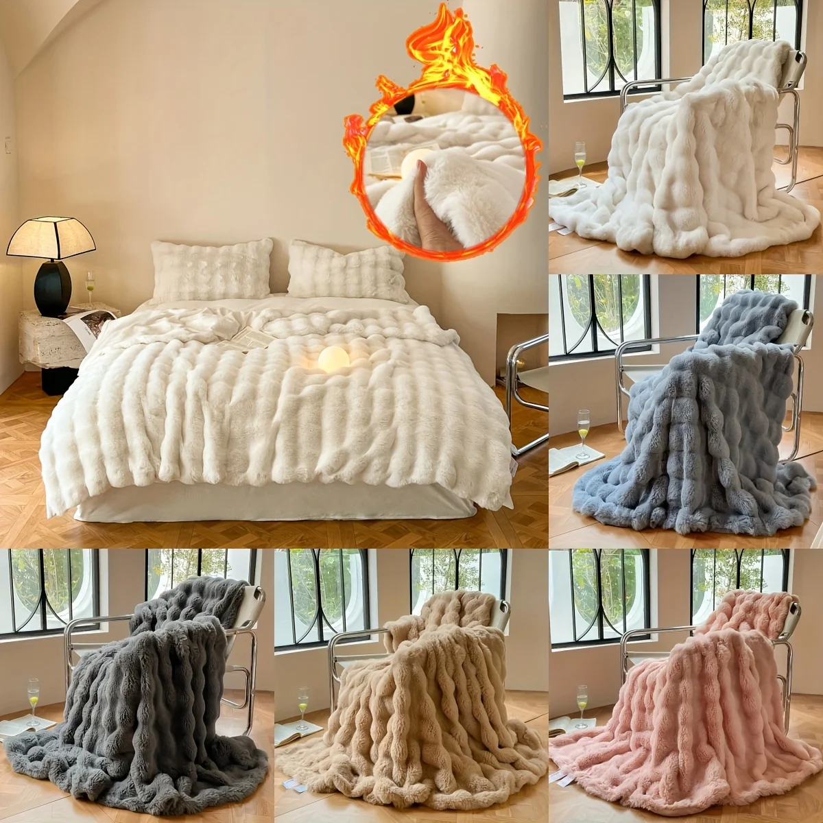 High Quality Faux Rabbit Fur Blanket Solid Color Blanket Soft Comfortable Warm Blanket All Seasons Suitable Home Decoration