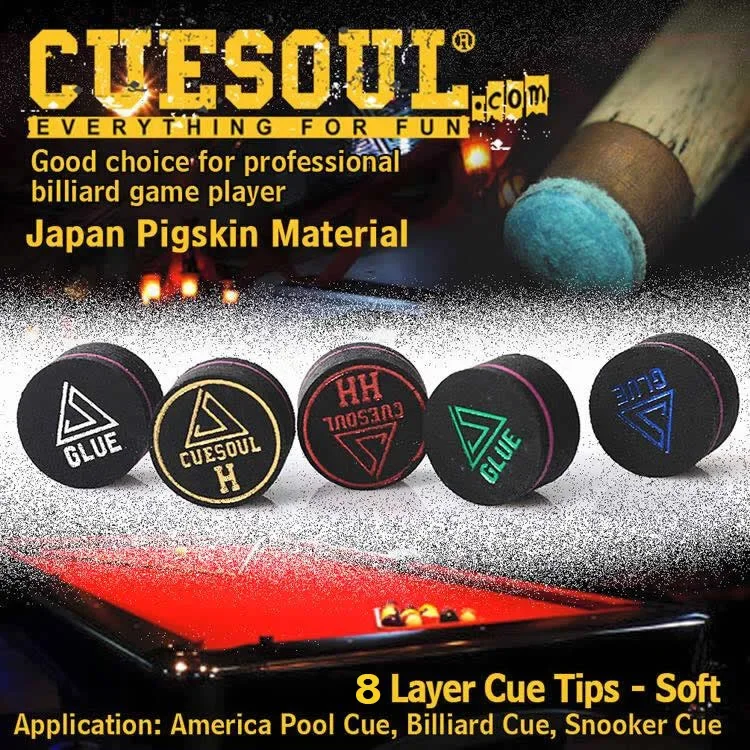 CUESOUL-Juego de 6 puntas de Taco de billar de piel de cerdo, 14mm, 8 capas, suave