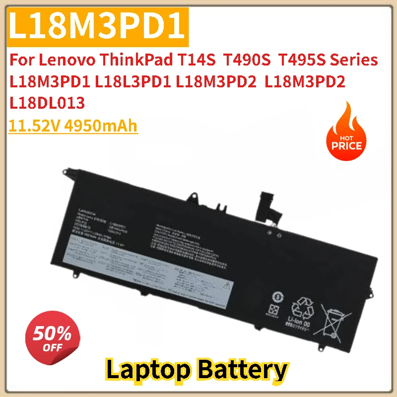 

High Quality L18M3PD1 11.52V 4950mAh Laptop Battery for Lenovo ThinkPad T14S T490S T495S Series L18M3PD2 L18M3PD2 L18DL013