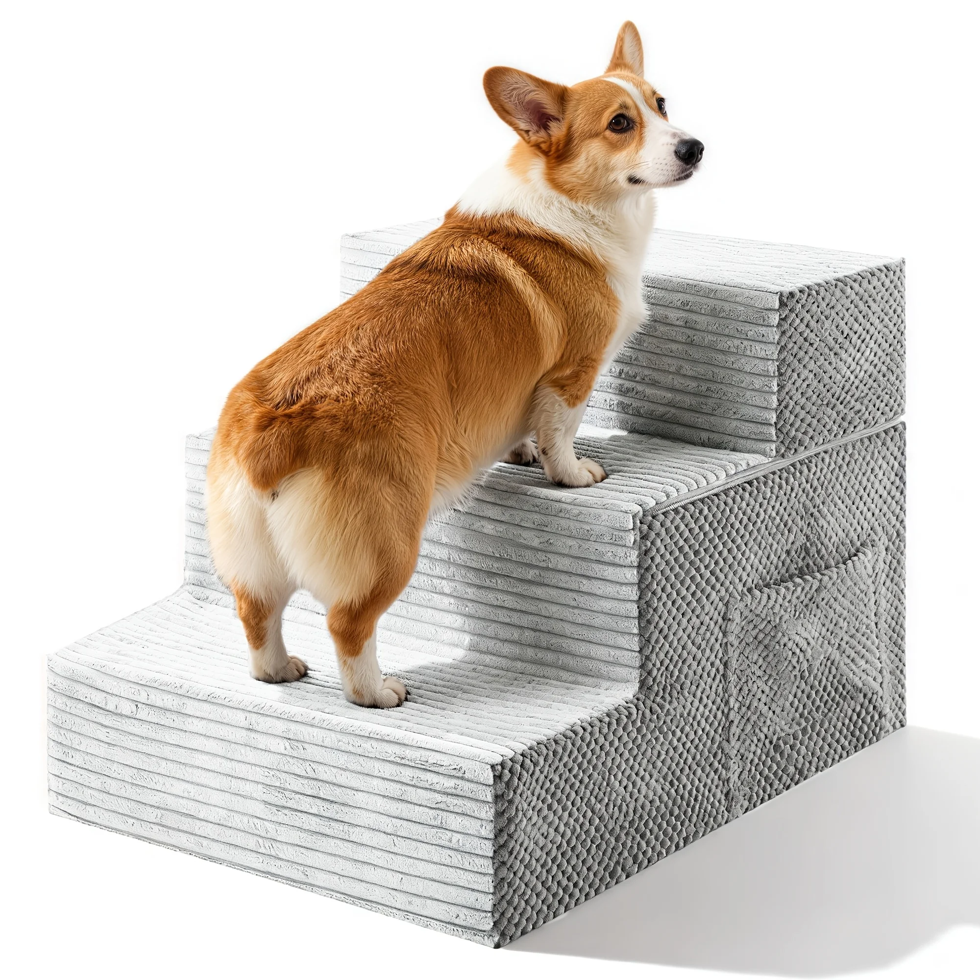

TSCOMON Pet Dog Stairs for Small Dog, Pet Steps for Bed, Couch, Chair, Sofa with Side Pocket, Transformable Dog Ramp with Non-slip Function