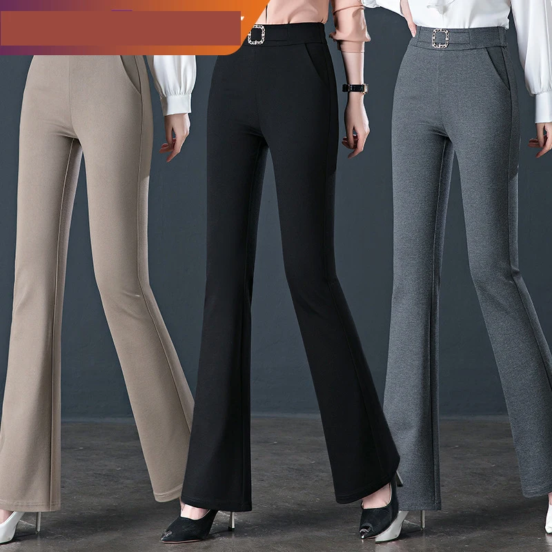 

2025 Spring and Autumn New Black High-waisted Casual Micro Flare Trousers Women, Khaki High Elasticity Draping Slim Flare Pants