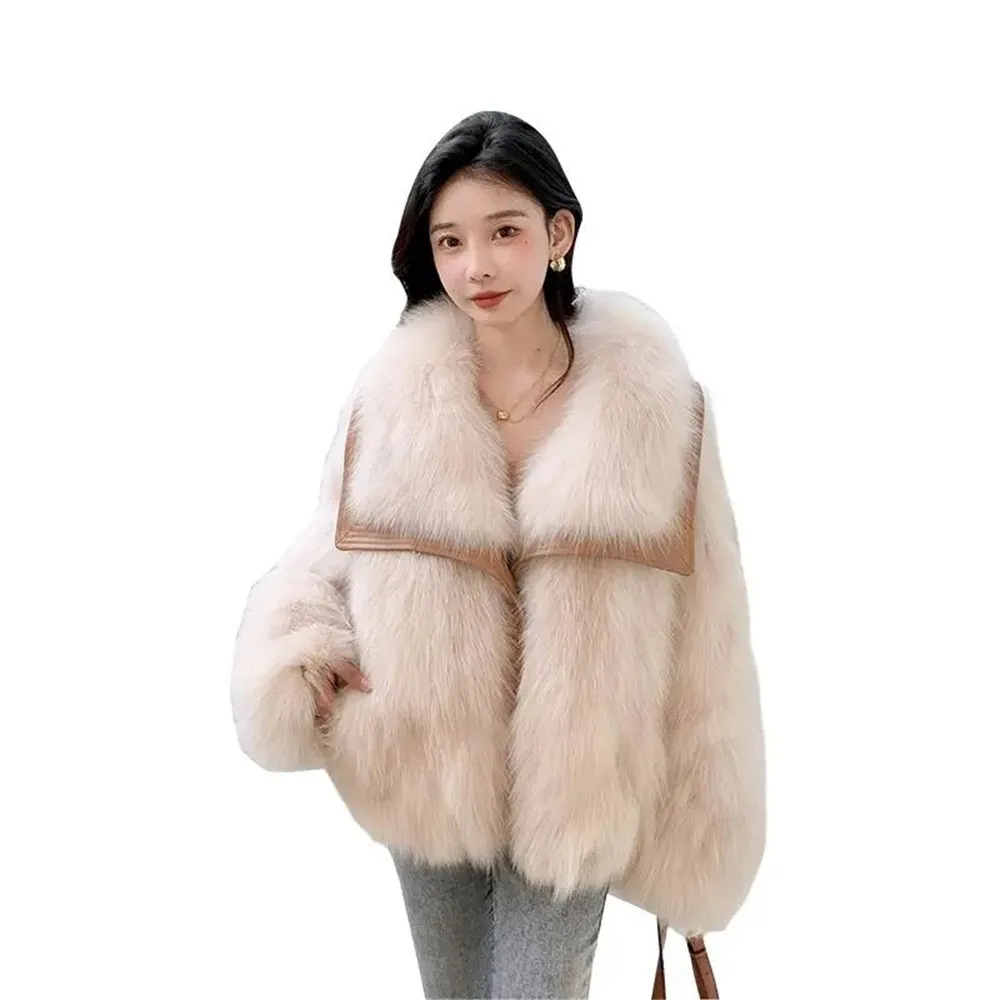 Large lapel imitation fox fur coat women's winter 2023 new fur one women's coat winter jacket