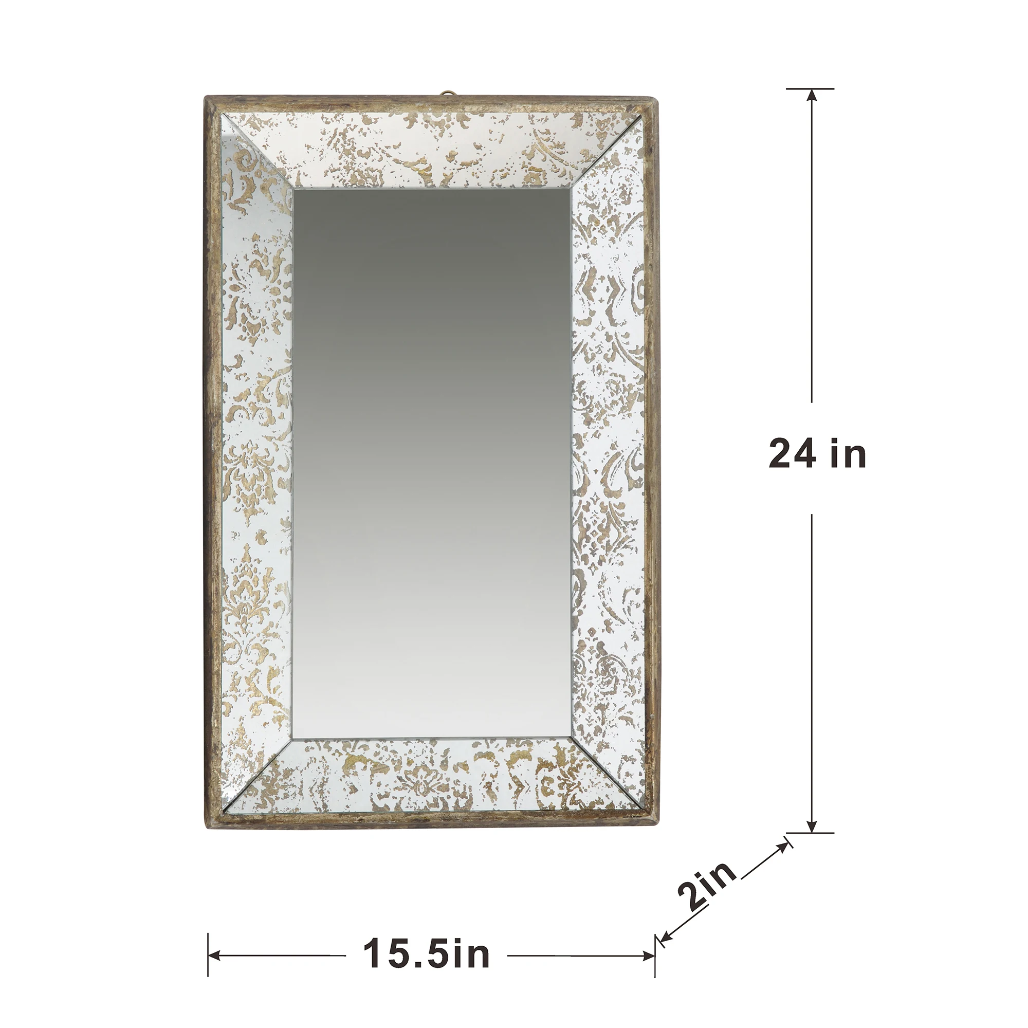 

24" x 15" Antique Silver Rectangle Mirror with Floral Accents, Mirrored Display Tray, Hanging Wall Mirror