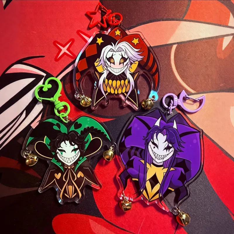 Llavero de acrílico The Freak - Colgante de doble cara Pierrot Arlequín Bufón con campana - Amuleto gótico de anime para mochila y teléfono